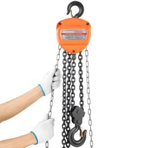 hand chain hoist, 2 ton 4400 lbs capacity, manual chain block with upgrade g80 galvanized chain, 20 ft lifting height, heavy duty pulley hoist for garage warehouse automotive machinery, orange