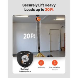 hand chain hoist, 3 ton 6600 lbs capacity, manual chain block with upgrade g80 galvanized chain, 20 ft lifting height, heavy duty pulley hoist for garage warehouse automotive machinery, orange