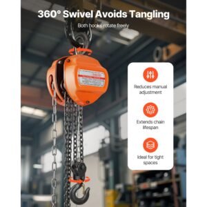 hand chain hoist, 3 ton 6600 lbs capacity, manual chain block with upgrade g80 galvanized chain, 20 ft lifting height, heavy duty pulley hoist for garage warehouse automotive machinery, orange