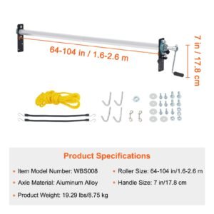 hand crank tarp roller kit, 64" to 104" wide, aluminum alloy, manual cab level dump truck tarp roller with 7" sponge wrapped handle, perfect for dump trucks, trailers, trash haulers (no tarp)