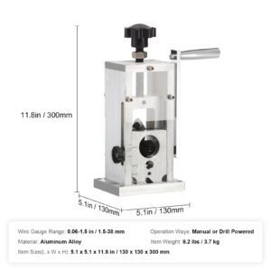 hand operated wire stripper, 0.06'' 1.5'' cable removal tool, drill attachment option, clear depth gauge, lightweight aluminum build for efficient copper scrap processing