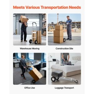 hand truck, 500 lbs load capacity, heavy duty hand truck dolly with non slip wheels & handle, aluminum alloy portable trolley dolly with tie down strap for moving home, office, warehouse