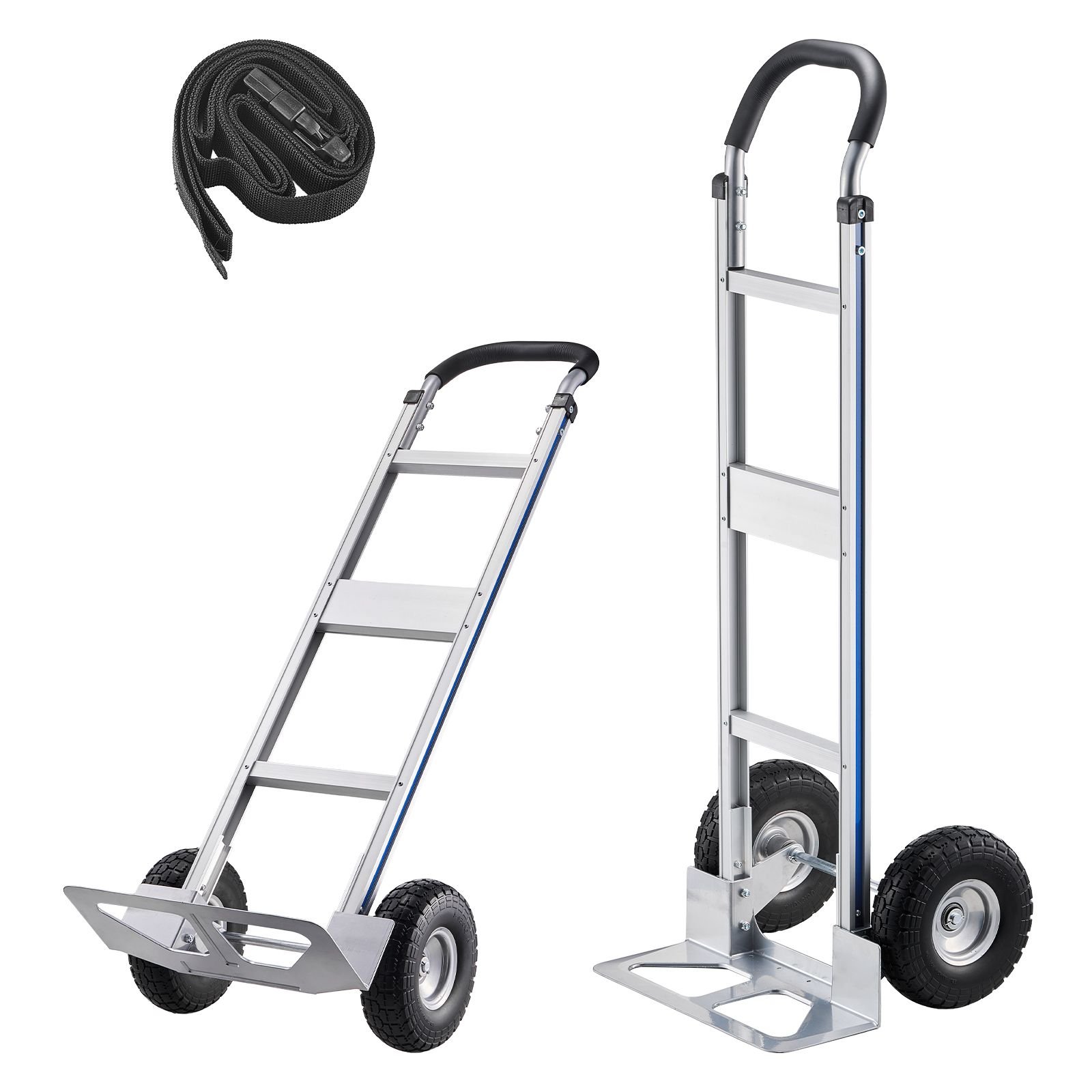 hand truck, 500 lbs load capacity, heavy duty hand truck dolly with non slip wheels & handle, aluminum alloy portable trolley dolly with tie down strap for moving home, office, warehouse