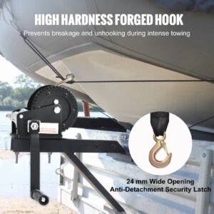 hand winch, 2000 lbs pulling capacity, boat trailer winch heavy duty rope crank with 23 ft polyester strap and two way ratchet, manual operated hand crank winch for trailer, boat or atv towing