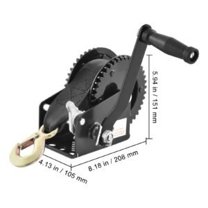 hand winch, 2000 lbs pulling capacity, boat trailer winch heavy duty rope crank with 23 ft polyester strap and two way ratchet, manual operated hand crank winch for trailer, boat or atv towing