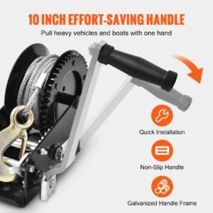 hand winch, 3500 lbs pulling capacity, boat trailer winch heavy duty rope crank with 33 ft steel wire cable and two way ratchet, manual operated hand crank winch for trailer, boat or atv towing