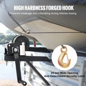 hand winch, 800 lbs pulling capacity, boat trailer winch heavy duty rope crank with 33 ft steel wire cable and two way ratchet, manual operated hand crank winch for trailer, boat or atv towing