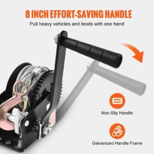 hand winch, 800 lbs pulling capacity, boat trailer winch heavy duty rope crank with 33 ft steel wire cable and two way ratchet, manual operated hand crank winch for trailer, boat or atv towing