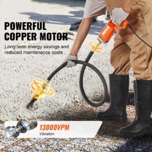 handheld concrete vibrator, 800w electric vibrator 13000 vpm, electric concrete vibrating tool with 6.6ft / 2m shaft rod, portable pencil cement vibrator remove air bubble and mix concrete