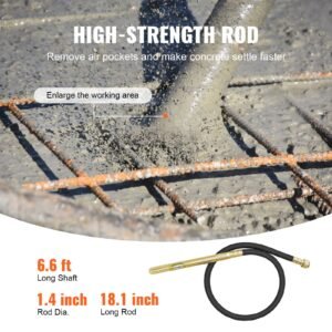 handheld concrete vibrator, 800w electric vibrator 13000 vpm, electric concrete vibrating tool with 6.6ft / 2m shaft rod, portable pencil cement vibrator remove air bubble and mix concrete