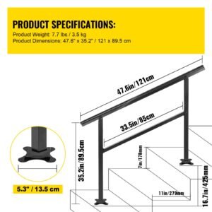 handrail outdoor stairs 47.6 x 35.2 inch outdoor handrail outdoor stair railing adjustable from 0 to 30 degrees handrail for stairs outdoor aluminum black stair railing fit 3 4 steps