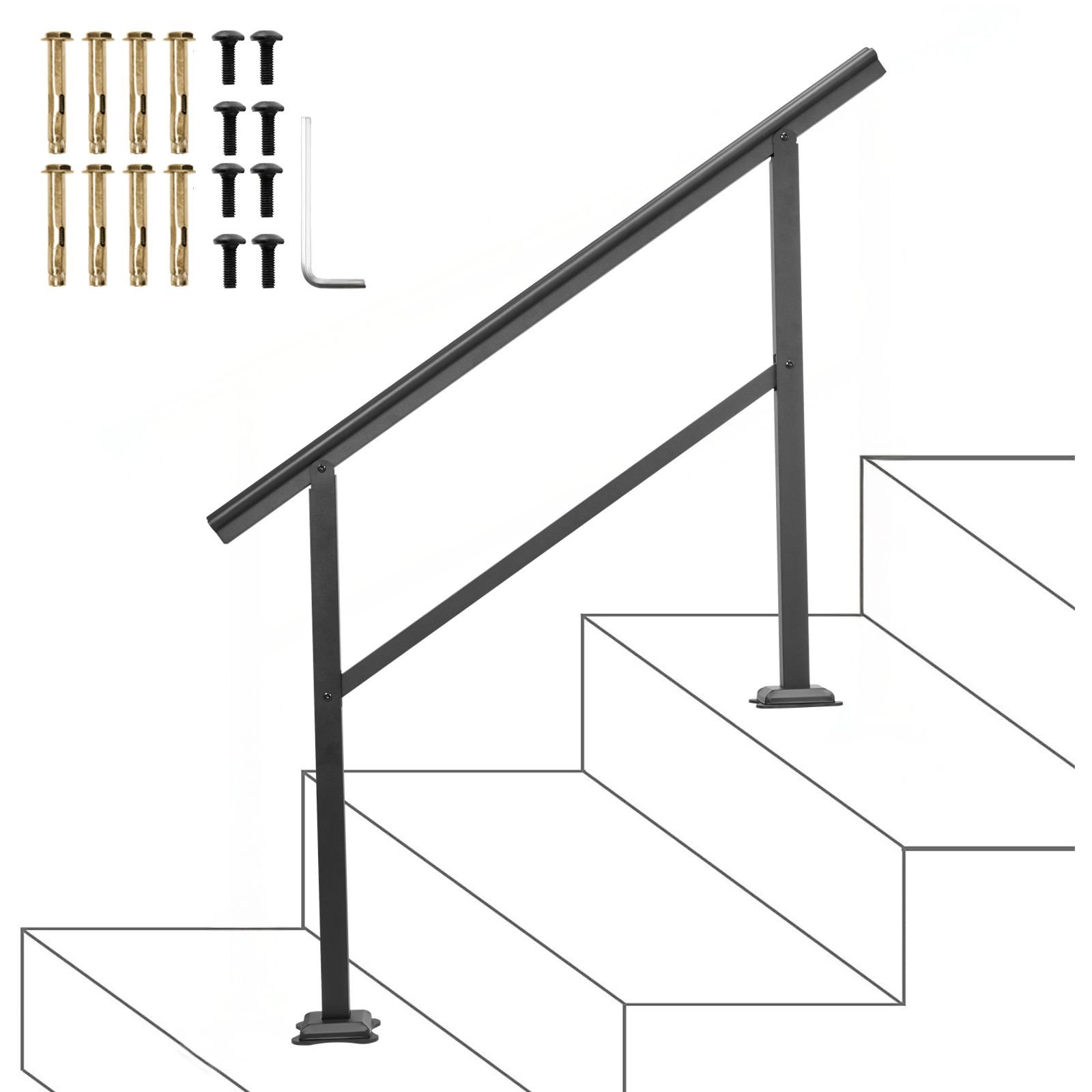 handrail outdoor stairs 47.6 x 35.2 inch outdoor handrail outdoor stair railing adjustable from 0 to 30 degrees handrail for stairs outdoor aluminum black stair railing fit 3 4 steps