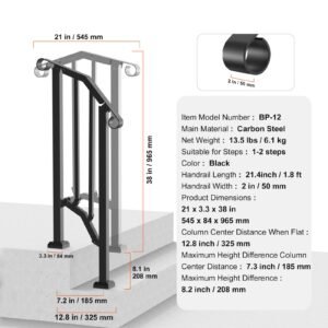 handrails for outdoor steps, 1 2 step stair hand rail kit, transitional carbon steel railings with installation kit, stair rails for seniors, concrete steps & porch & deck, black retro arch