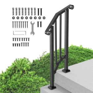 handrails for outdoor steps, 1 2 step stair hand rail kit, transitional carbon steel railings with installation kit, stair rails for seniors, concrete steps & porch & deck, black retro arch