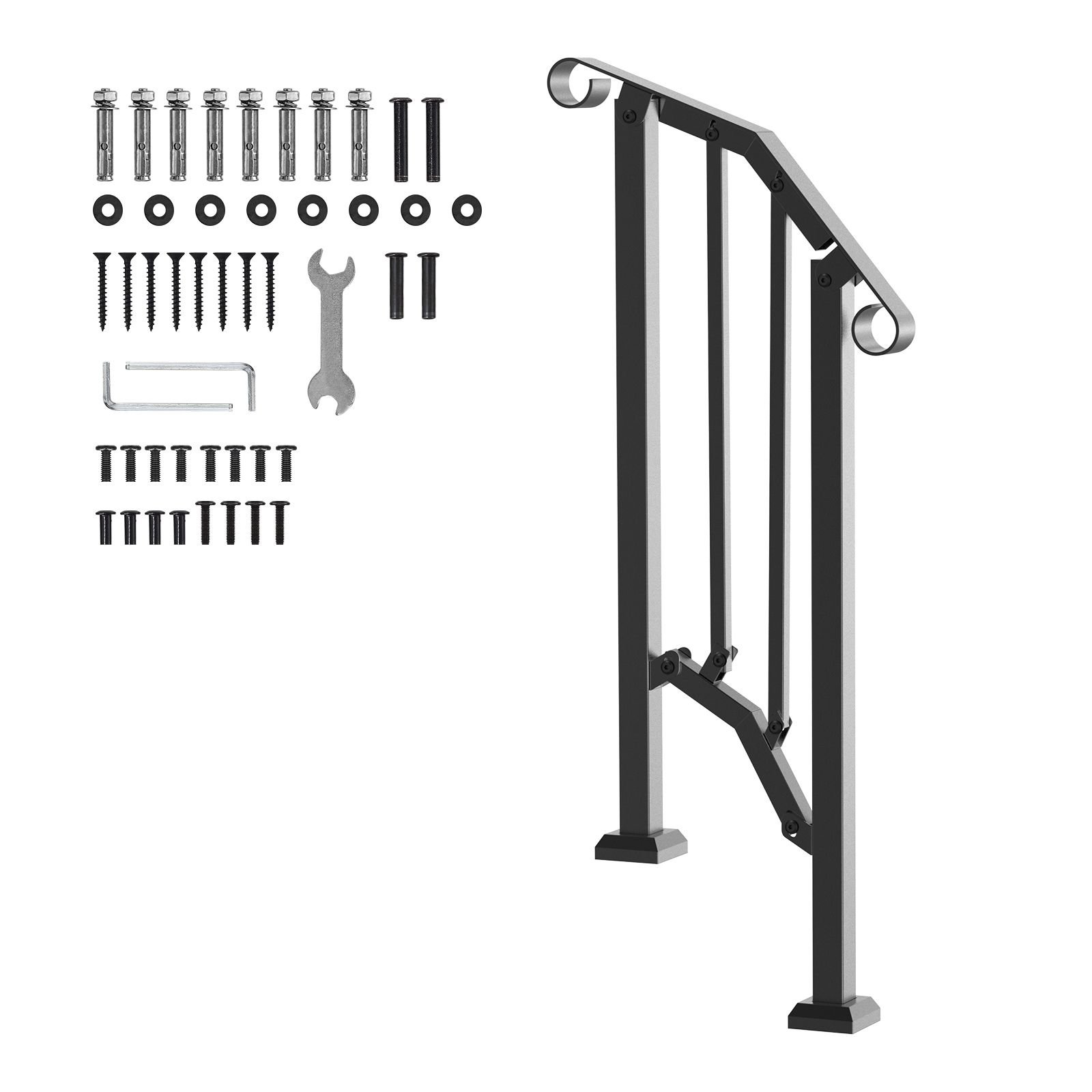 handrails for outdoor steps, 1 2 step stair hand rail kit, transitional carbon steel railings with installation kit, stair rails for seniors, concrete steps & porch & deck, black retro arch