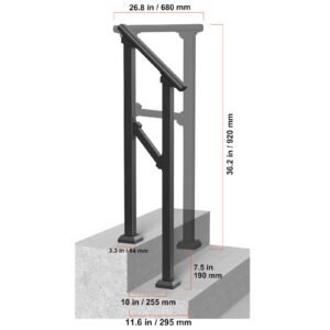 handrails for outdoor steps, 1 2 step stair hand rail kit, transitional carbon steel railings with installation kit, stair rails for seniors, concrete steps & porch & deck, black square tube