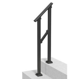handrails for outdoor steps, 1 2 step stair hand rail kit, transitional carbon steel railings with installation kit, stair rails for seniors, concrete steps & porch & deck, black square tube