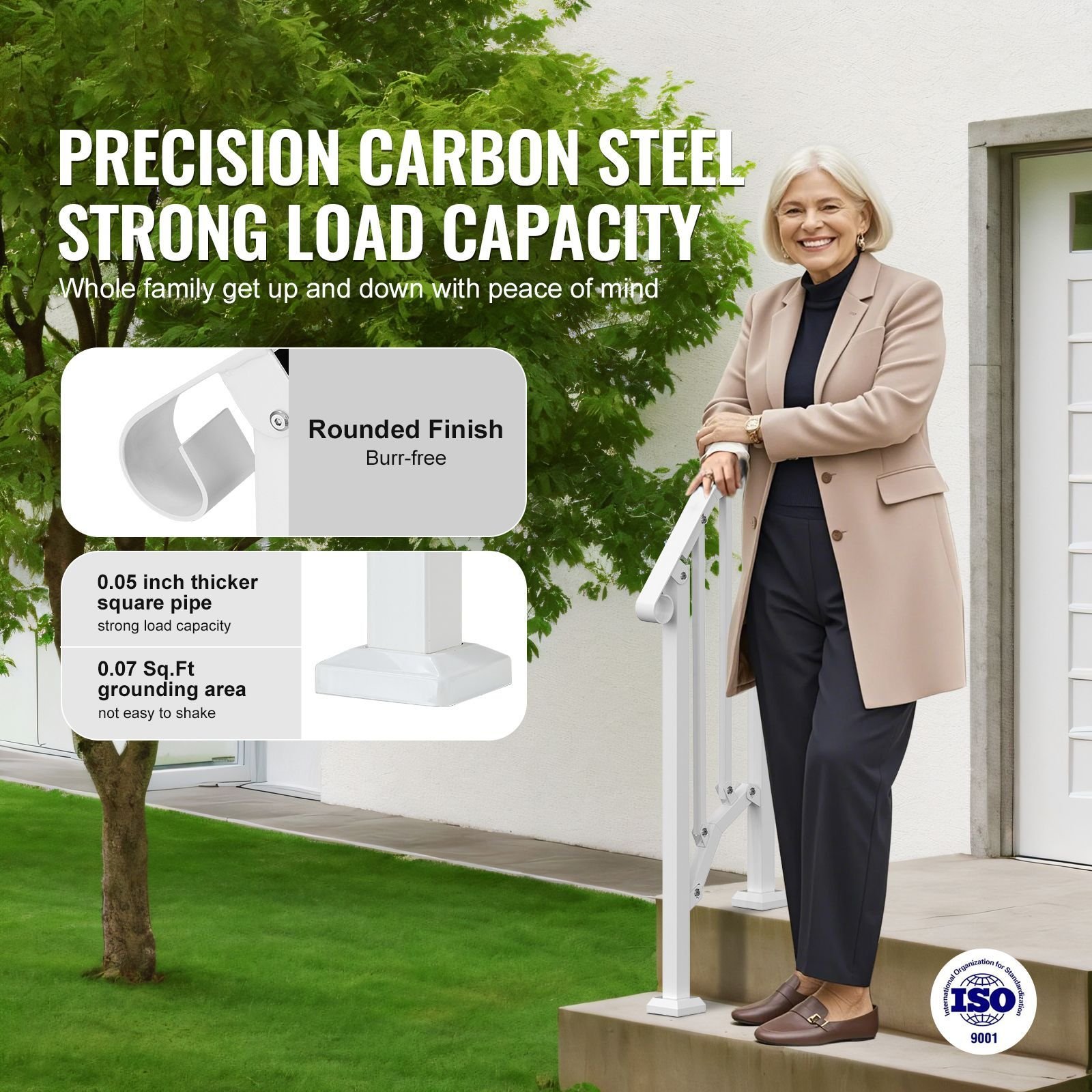 handrails for outdoor steps, 1 2 step stair hand rail kit, transitional carbon steel railings with installation kit, stair rails for seniors, concrete steps & porch & deck, white retro arch