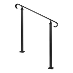 handrails for outdoor steps, 2 3 step adjustable height, carbon steel transitional handrail with installation kit, exterior hand railing for steps, concrete or wooden stairs, porch, matte black