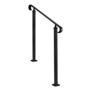 handrails for outdoor steps, 2 3 step adjustable height, carbon steel transitional handrail with installation kit, exterior hand railing for steps, concrete or wooden stairs, porch, matte black
