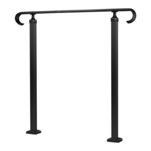 handrails for outdoor steps, 2 3 step adjustable height, carbon steel transitional handrail with installation kit, exterior hand railing for steps, concrete or wooden stairs, porch, matte black