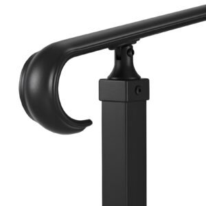 handrails for outdoor steps, 2 3 step adjustable height, carbon steel transitional handrail with installation kit, exterior hand railing for steps, concrete or wooden stairs, porch, matte black