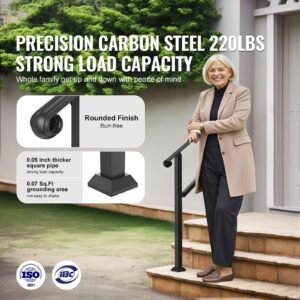 handrails for outdoor steps, 2 3 step stair hand rail & indoor railing kit, railings for outside steps with installation kit, hand rails for seniors,porch railing & deck hand rail, black