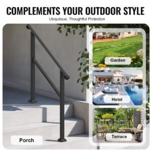 handrails for outdoor steps, 2 3 step stair hand rail & indoor railing kit, railings for outside steps with installation kit, hand rails for seniors,porch railing & deck hand rail, black