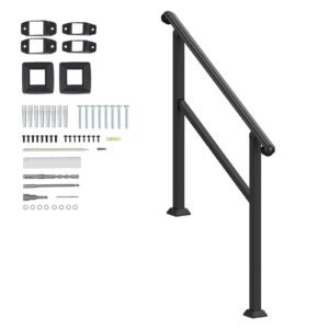 Handrails for Outdoor Steps, 2-3 Step Stair Hand Rail & Indoor Railing Kit, Railings for Outside Steps with Installation Kit, Hand Rails for Seniors,Porch Railing & Deck Hand Rail, Black