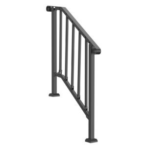 handrails for outdoor steps, 2 3 step stair hand rail kit, transitional carbon steel railings with installation kit, stair rails for seniors, concrete steps & porch & deck, black retro arch