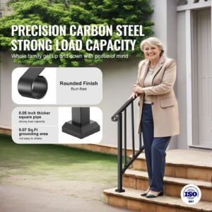 handrails for outdoor steps, 2 3 step stair hand rail kit, transitional carbon steel railings with installation kit, stair rails for seniors, concrete steps & porch & deck, black retro arch