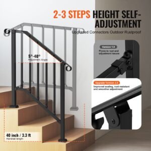 handrails for outdoor steps, 2 3 step stair hand rail kit, transitional carbon steel railings with installation kit, stair rails for seniors, concrete steps & porch & deck, black retro arch