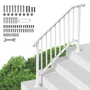 handrails for outdoor steps, 3 4 step stair hand rail kit, transitional carbon steel railings with installation kit, stair rails for seniors, concrete steps & porch & deck, white retro arch