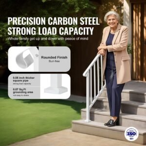 handrails for outdoor steps, 3 4 step stair hand rail kit, transitional carbon steel railings with installation kit, stair rails for seniors, concrete steps & porch & deck, white retro arch