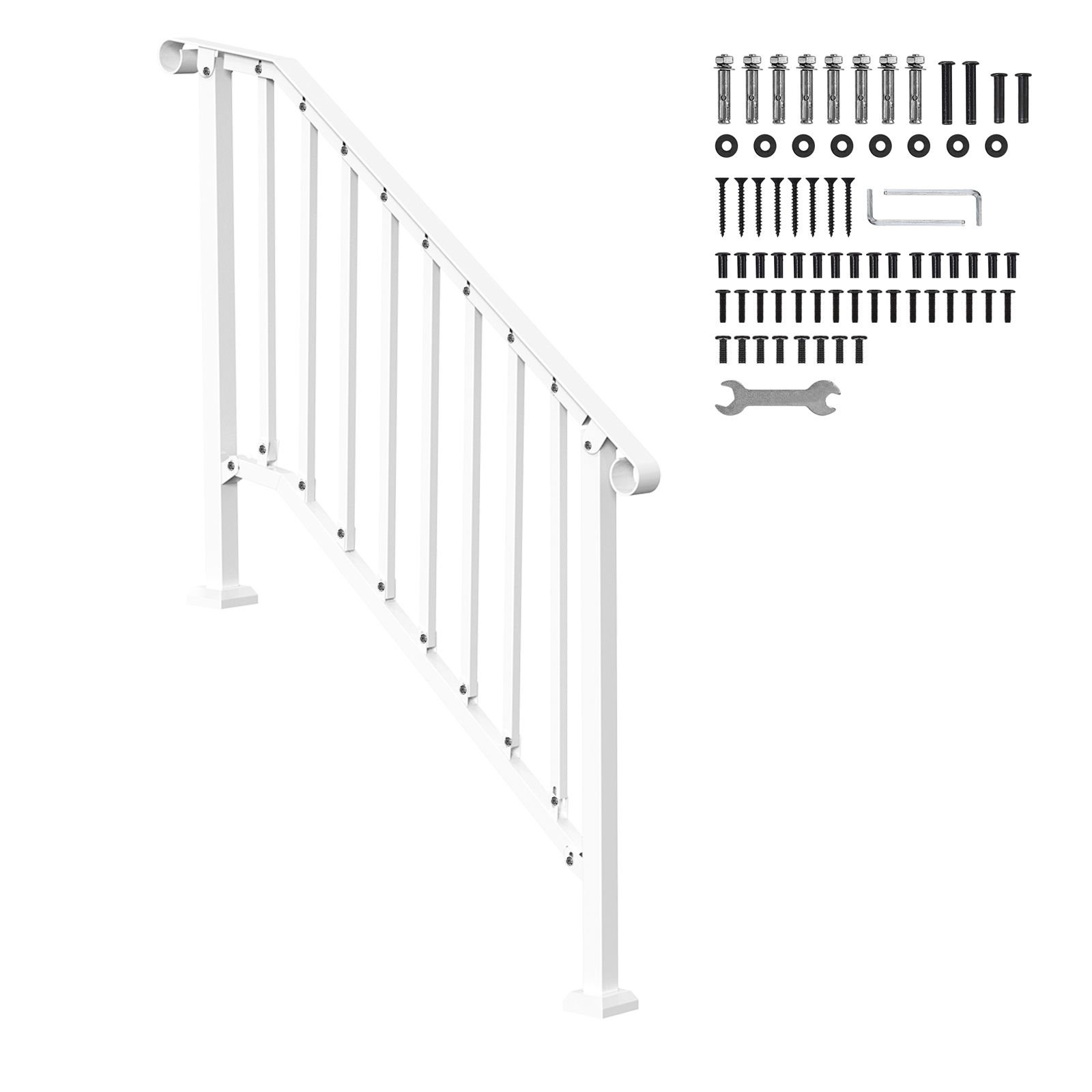 handrails for outdoor steps, 3 4 step stair hand rail kit, transitional carbon steel railings with installation kit, stair rails for seniors, concrete steps & porch & deck, white retro arch