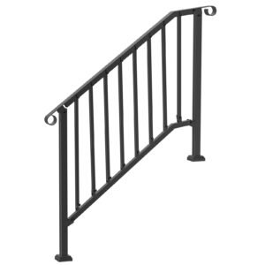 handrails for outdoor steps, 3 4 step stair hand rail kit, transitional iron railings with installation kit, stair rails for seniors, concrete steps & porch & deck, black retro arch