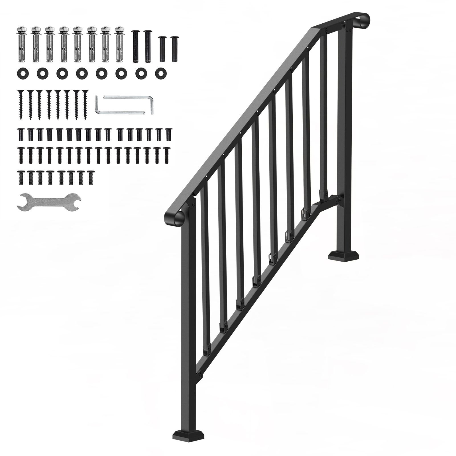 handrails for outdoor steps, 3 4 step stair hand rail kit, transitional iron railings with installation kit, stair rails for seniors, concrete steps & porch & deck, black retro arch