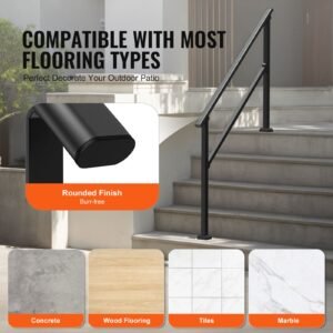 handrails for outdoor steps, 4 5 step stair hand rail kit, transitional carbon steel railings with installation kit, stair rails for seniors, concrete steps & porch & deck, black square tube