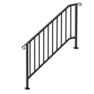 handrails for outdoor steps, 5 step stair hand rail kit, transitional carbon steel railings with installation kit, stair rails for seniors, concrete steps & porch & deck, black retro arch