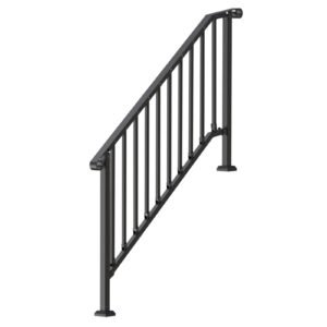 handrails for outdoor steps, 5 step stair hand rail kit, transitional carbon steel railings with installation kit, stair rails for seniors, concrete steps & porch & deck, black retro arch