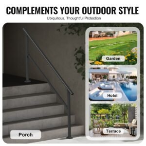 handrails for outdoor steps, 5 step stair hand rail kit, transitional carbon steel railings with installation kit, stair rails for seniors, concrete steps & porch & deck, black square tube