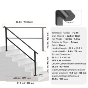 handrails for outdoor steps, 5 step stair hand rail kit, transitional carbon steel railings with installation kit, stair rails for seniors, concrete steps & porch & deck, black square tube