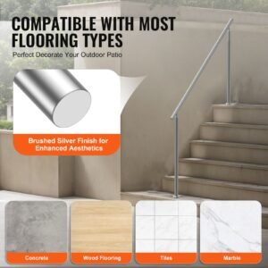 handrails for outdoor steps, 70.9 in/ 180cm length stair hand rail kit, transitional stainless steel railings with installation kit, double column staircase handrails for seniors,porch & deck