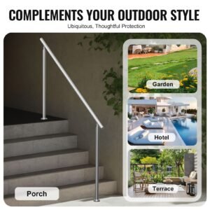 handrails for outdoor steps, 70.9 in/ 180cm length stair hand rail kit, transitional stainless steel railings with installation kit, double column staircase handrails for seniors,porch & deck