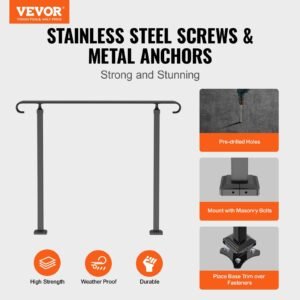 handrails for outdoor steps, fit 1 3 steps wrought iron handrail, outdoor stair railing, adjustable front porch hand rail, black transitional hand railings for concrete steps or wooden stairs