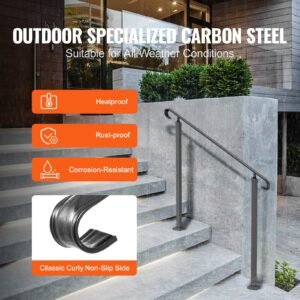handrails for outdoor steps, fit 1 3 steps wrought iron handrail, outdoor stair railing, adjustable front porch hand rail, black transitional hand railings for concrete steps or wooden stairs