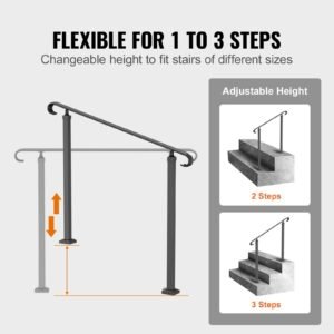 handrails for outdoor steps, fit 1 3 steps wrought iron handrail, outdoor stair railing, adjustable front porch hand rail, black transitional hand railings for concrete steps or wooden stairs