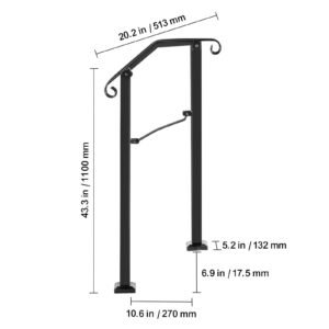 handrails for outdoor steps, fit 1 or 2 steps outdoor stair railing, arch#1 wrought iron handrail, flexible porch railing, black transitional handrails for concrete steps or wooden stairs
