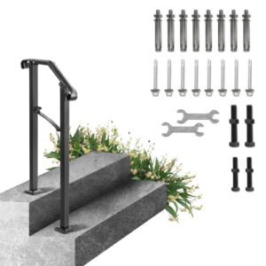 handrails for outdoor steps, fit 1 or 2 steps outdoor stair railing, arch#1 wrought iron handrail, flexible porch railing, black transitional handrails for concrete steps or wooden stairs