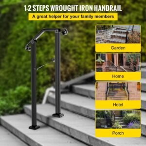 handrails for outdoor steps, fit 1 or 2 steps outdoor stair railing, arch#1 wrought iron handrail, flexible porch railing, black transitional handrails for concrete steps or wooden stairs